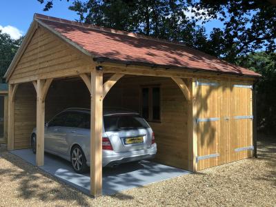 Pic 99. 5.4m x 5.4m 2 bay Carriage House with plain tile roof and oak on 2 elevations